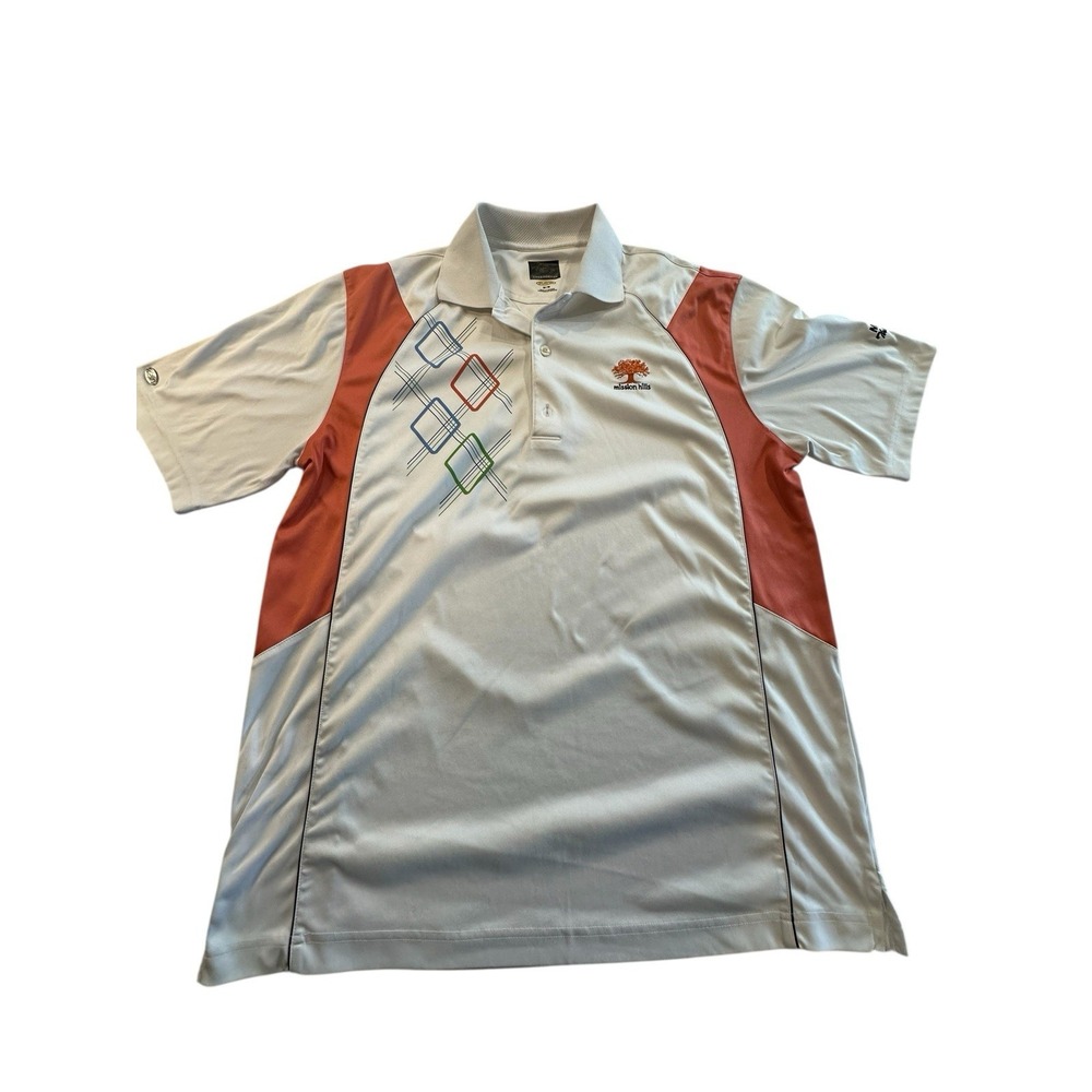 Greg Norman Mens Polo Shirt Play Dry Golf Mission Hills Club White 2011 EUC